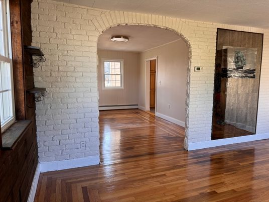 Empty room, Interior, Stone Walls, Wood Texture Flooring