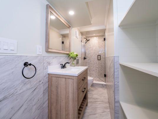Bathroom, Dual Sink Vanities, Interior, Marble, Marble Walls, Recessed Lighting