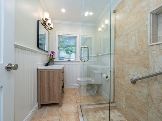 Bathroom, Glass Shower, Interior, Recessed Lighting