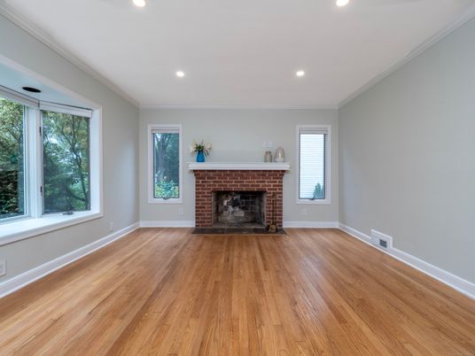 Empty room, Fireplace, Interior, Recessed Lighting, Wood Texture Flooring