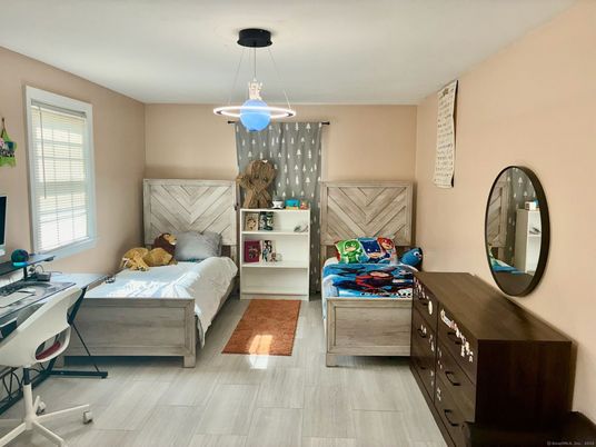 Bedroom, Interior, Pendant Lights, Wood Texture Flooring
