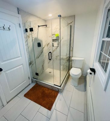 Bathroom, Glass Shower, Interior, Marble Walls, Recessed Lighting
