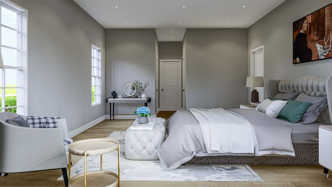 Bedroom, Interior, Recessed Lighting, Wood Texture Flooring