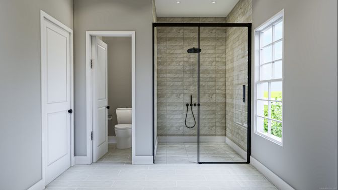 Bathroom, Glass Shower, Interior, Recessed Lighting