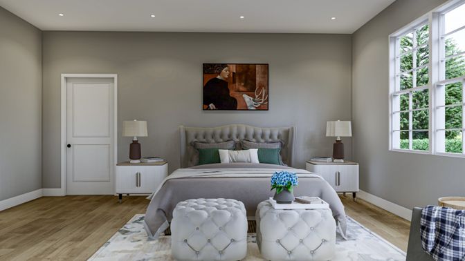 Bedroom, Interior, Recessed Lighting, Wood Texture Flooring