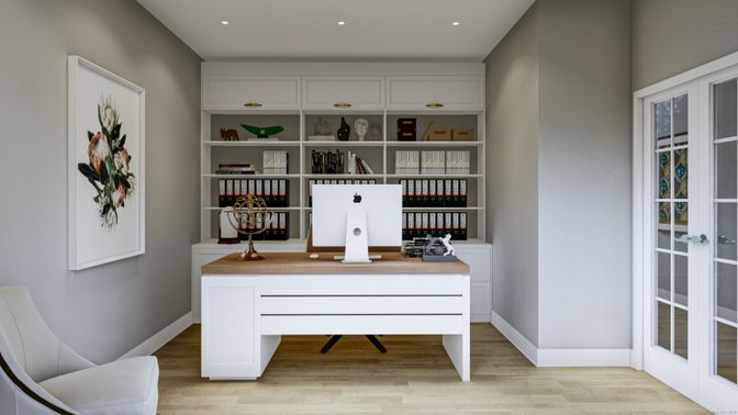 Home Office, Interior, Recessed Lighting, Wood Texture Flooring