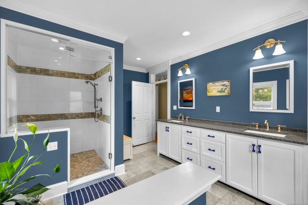 Bathroom, Glass Shower, Interior, Recessed Lighting