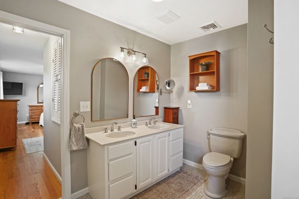 Bathroom, Dual Sink Vanities, Interior, Wood Texture Flooring