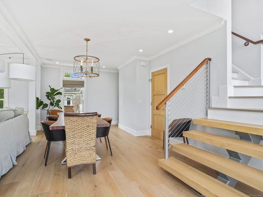 Chandelier, Dining room, Interior, Pendant Lights, Recessed Lighting, Wood Texture Flooring