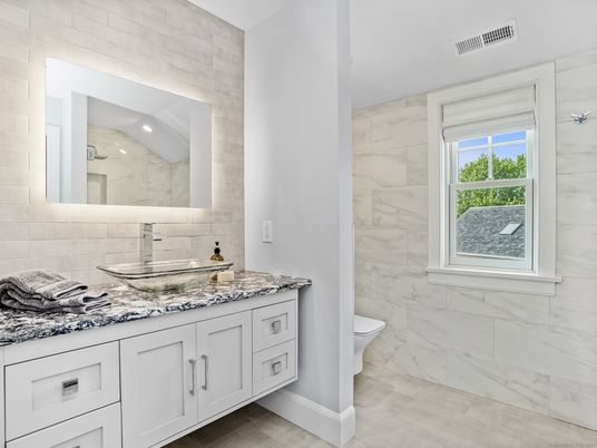Bathroom, Interior, Marble Walls, Recessed Lighting