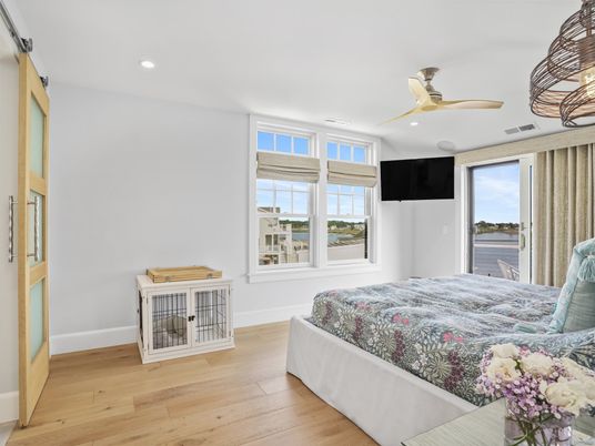 Bedroom, Interior, Recessed Lighting, Water, Wood Texture Flooring