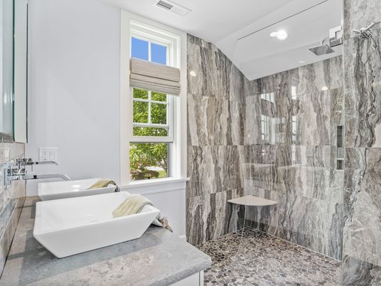 Bathroom, Free Standing Baths, Interior, Marble Walls, Recessed Lighting