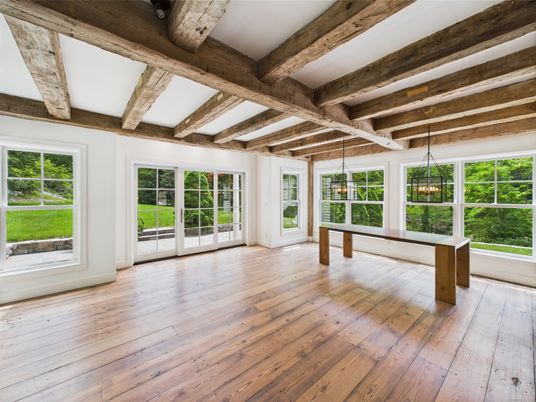 Empty room, Interior, Pendant Lights, Wooden Beams, Wood Texture Flooring