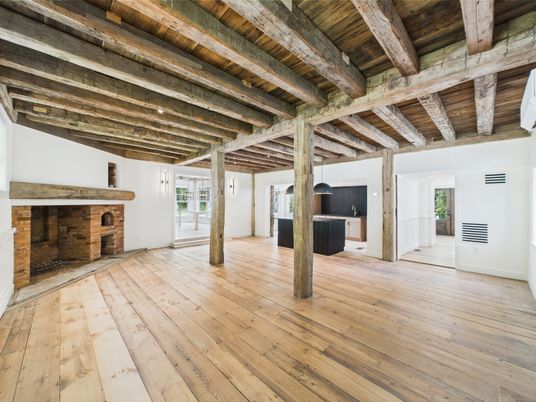 Empty room, Fireplace, Interior, Wooden Beams, Wooden Ceilings, Wood Texture Flooring