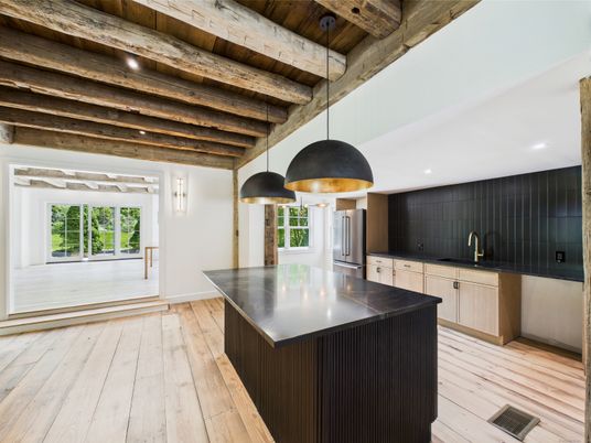 Interior, Kitchen, Pendant Lights, Recessed Lighting, Wooden Beams, Wooden Ceilings, Wood Texture Flooring