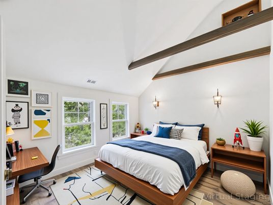 Bedroom, Home Office, Interior, Wooden Beams, Wood Texture Flooring