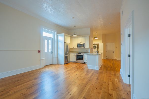 Interior, Kitchen, Pendant Lights, Stainless Steel Appliances, Wood Texture Flooring
