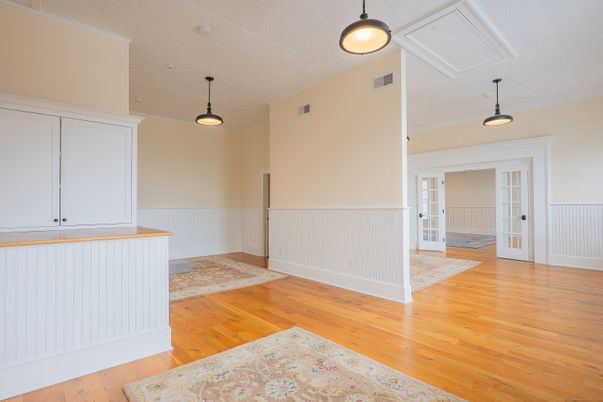 Empty room, Interior, Pendant Lights, Wood Texture Flooring
