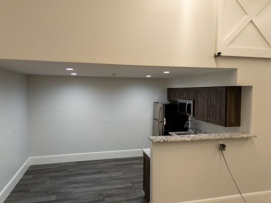 Interior, Kitchen, Recessed Lighting, Wood Texture Flooring