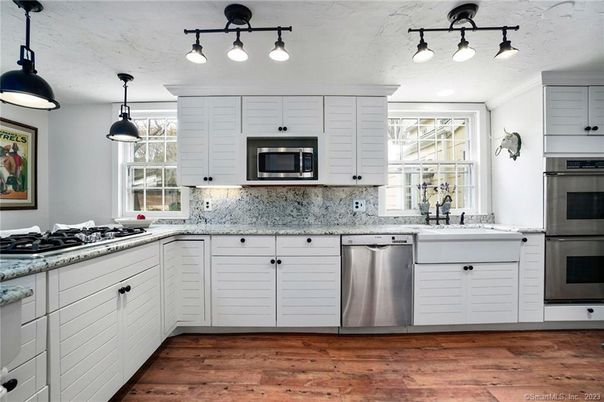 Interior, Kitchen, Pendant Lights, Stainless Steel Appliances, Wood Texture Flooring