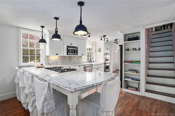 Interior, Kitchen, Pendant Lights, Stainless Steel Appliances, Wood Texture Flooring