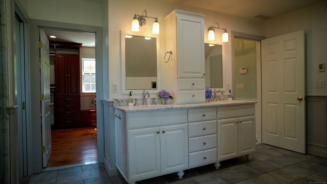 Bathroom, Dual Sink Vanities, Interior, Wood Texture Flooring