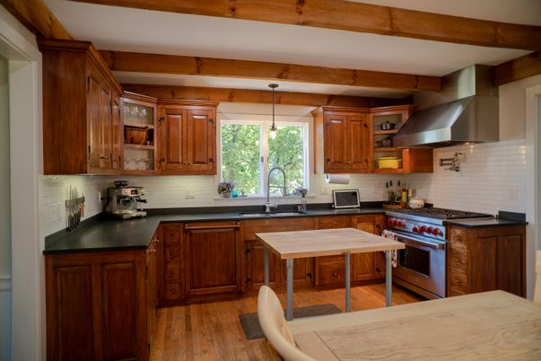 Interior, Kitchen, Pendant Lights, Stainless Steel Appliances, Wood Texture Flooring