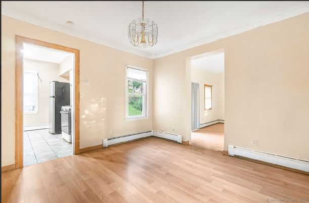 Chandelier, Empty room, Interior, Pendant Lights, Wood Texture Flooring