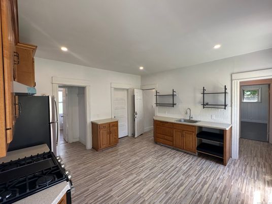 Interior, Kitchen, Recessed Lighting, Wood Texture Flooring