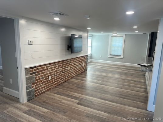 Interior, Recessed Lighting, Stone Walls, Wood Texture Flooring