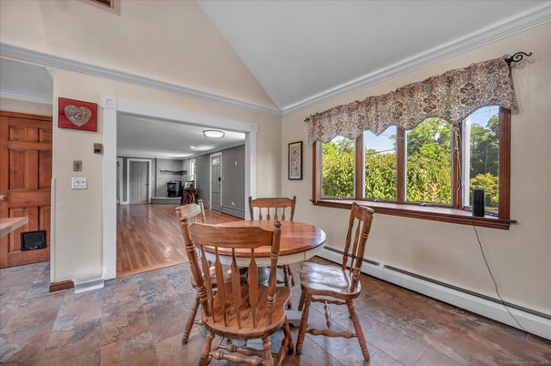 Dining room, Interior, Recessed Lighting, Wood Texture Flooring