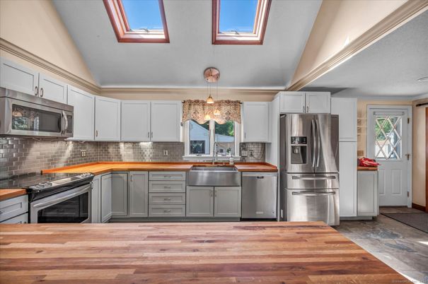 Interior, Kitchen, Pendant Lights, Stainless Steel Appliances, Wood Texture Flooring