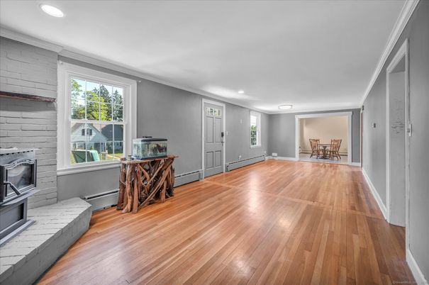 Dining room, Interior, Recessed Lighting, Wood Texture Flooring