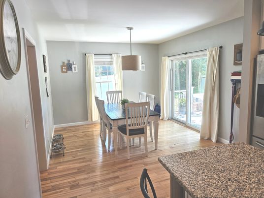 Dining room, Interior, Pendant Lights, Wood Texture Flooring
