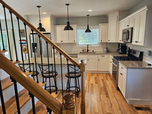 Interior, Kitchen, Pendant Lights, Recessed Lighting, Wood Texture Flooring