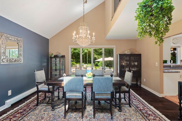Chandelier, Dining room, Interior, Wood Texture Flooring