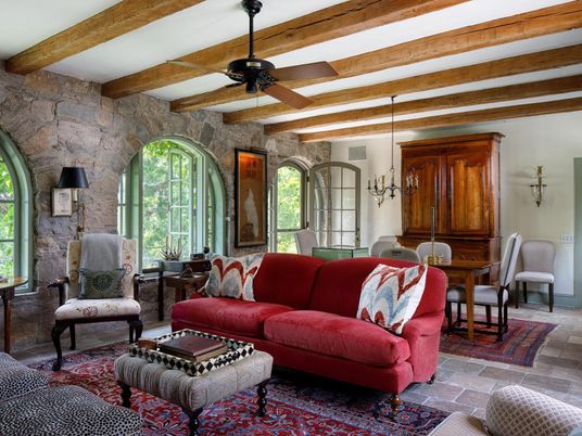 Interior, Living room, Stone Walls, Wooden Beams