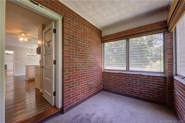 Chandelier, Empty room, Interior, Stone Walls, Wood Texture Flooring