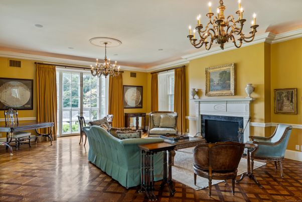 Chandelier, Dining room, Fireplace, Interior, Living room, Wood Texture Flooring