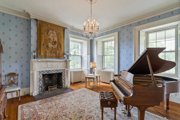 Chandelier, Fireplace, Interior, Piano, Wood Texture Flooring