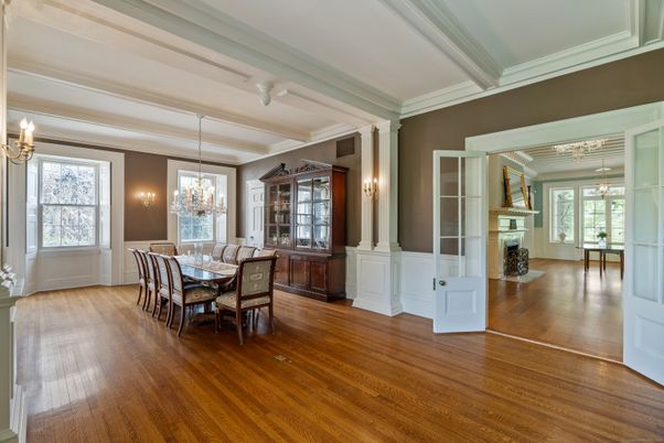 Chandelier, Dining room, Interior, Wood Texture Flooring