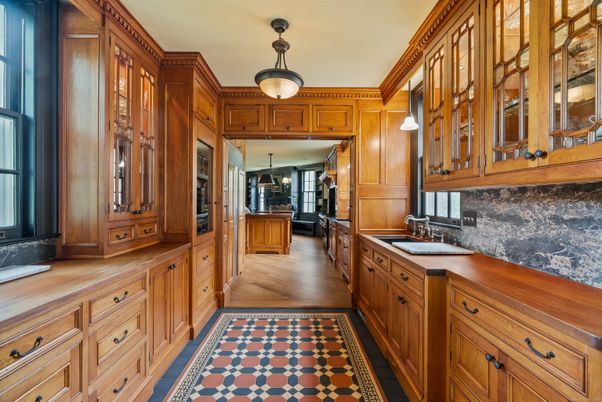 Interior, Kitchen, Pendant Lights, Wood Texture Flooring, Wooden Walls