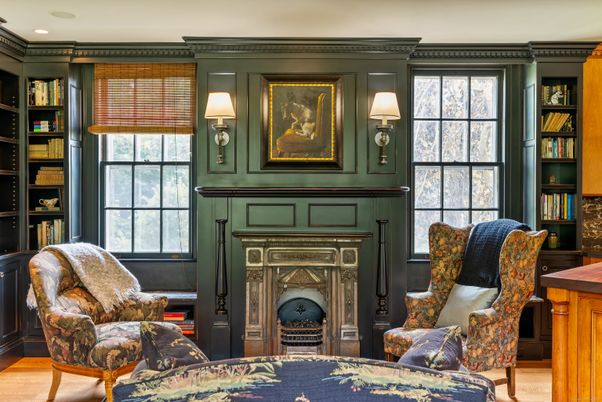 Fireplace, Interior, Recessed Lighting, Wood Texture Flooring