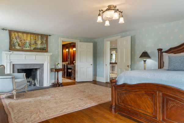 Bedroom, Fireplace, Interior, Wood Texture Flooring