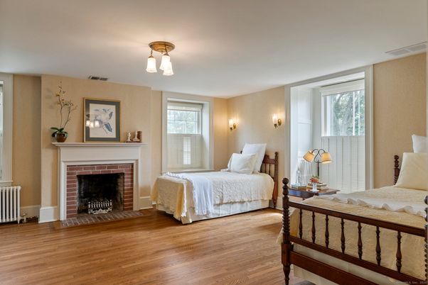 Bedroom, Fireplace, Interior, Wood Texture Flooring