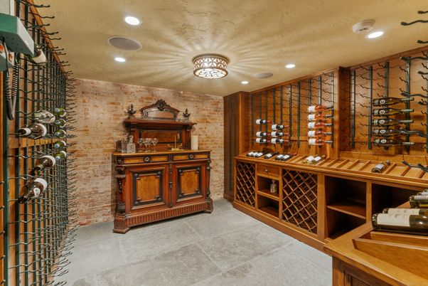 Interior, Recessed Lighting, Stone Walls, Wine Storage