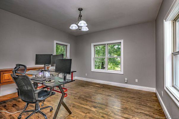 Chandelier, Home Office, Interior, Wood Texture Flooring