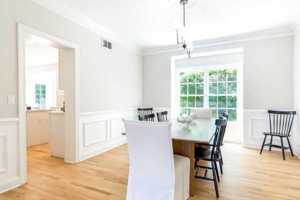 Dining room, Interior, Pendant Lights, Wood Texture Flooring