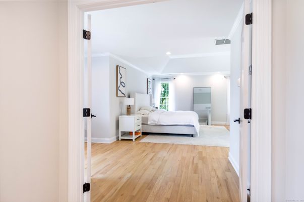 Bedroom, Interior, Recessed Lighting, Wood Texture Flooring