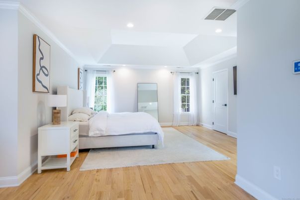 Bedroom, Interior, Recessed Lighting, Wood Texture Flooring